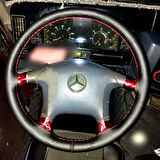 DİKİŞLİ DİREKSİYON KILIFI SİYAH DERİ KIRMIZI DİKİŞLİ MERCEDES TIR KAMYON İÇİN KIRMIZI DİKİŞLİ