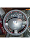 DİKİŞLİ DİREKSİYON KILIFI SİYAH DERİ KIRMIZI DİKİŞLİ FIAT DOBLO İÇİN