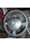 DİKİŞLİ DİREKSİYON KILIFI SİYAH DERİ KIRMIZI DİKİŞLİ FIAT DOBLO İÇİN