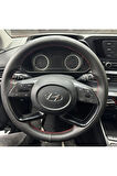 DİKİŞLİ DİREKSİYON KILIFI SİYAH DERİ KIRMIZI DİKİŞLİ HYUNDAİ İ20 İÇİN