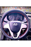 DİKİŞLİ DİREKSİYON KILIFI SİYAH DERİ KIRMIZI DİKİŞLİ HYUNDAİ İ20 İÇİN