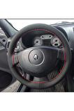 DİKİŞLİ DİREKSİYON KILIFI İTHAL SİYAH DERİ KIRMIZI DİKİŞLİ RENAULT CLİO 2007 SONRASI
