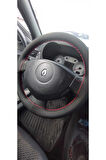 DİKİŞLİ DİREKSİYON KILIFI İTHAL SİYAH DERİ KIRMIZI DİKİŞLİ RENAULT CLİO 2007 SONRASI