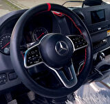 DİKİŞLİ DİREKSİYON KILIFI SİYAH DERİ KIRMIZI YÜZÜK KIRMIZI DİKİŞLİ MERCEDES SPRİNTER 2025 İÇİN