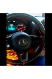 DİKİŞLİ DİREKSİYON KILIFI SİYAH DERİ KIRMIZI YÜZÜK/DİKİŞLİ  SON KASA MERCEDES SPRİNTER