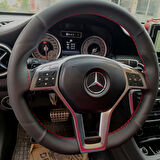 DİKİŞLİ DİREKSİYON KILIFI SİYAH DERİ NOKTALI DERİ KIRMIZI DİKİŞLİ MERCEDES A180 (FOTODAKİ) İÇİN