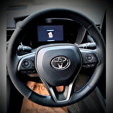 DİKİŞLİ DİREKSİYON KILIFI SİYAH DERİ NOKTALI DERİ MAVİ DİKİŞLİ TOYOTA COROLLA İÇİN
