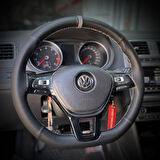 DİKİŞLİ DİREKSİYON KILIFI İTHAL SİYAH DERİ NOKTALI DERİ GRİ YÜZÜK GRİ DİKİŞLİ VW POLO İÇİN