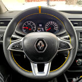 DİKİŞLİ DİREKSİYON KILIFI SİYAH DERİ SARI YÜZÜK SARI DİKİŞLİ RENAULT EXPRESS İÇİN