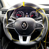 DİKİŞLİ DİREKSİYON KILIFI SİYAH DERİ SARI YÜZÜK SARI DİKİŞLİ RENAULT EXPRESS İÇİN