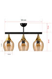 ÜÇLÜ UFO SARKIT AVİZE SİYAH BAL RENGİ CAMLI GOLD HUNİ