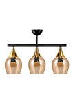 ÜÇLÜ UFO SARKIT AVİZE SİYAH BAL RENGİ CAMLI GOLD HUNİ