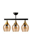 ÜÇLÜ UFO SARKIT AVİZE SİYAH BAL RENGİ CAMLI GOLD HUNİ