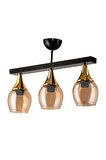 ÜÇLÜ UFO SARKIT AVİZE SİYAH BAL RENGİ CAMLI GOLD HUNİ
