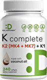 DEAL SUPPLEMENT Vitamin K 1 - K2 Complete MK-7 and MK-4 Bone Joint Immune Support 240 Coconut Oil Softgels