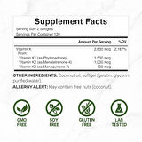 DEAL SUPPLEMENT Vitamin K 1 - K2 Complete MK-7 and MK-4 Bone Joint Immune Support 240 Coconut Oil Softgels
