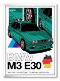 BMW Series E30 Çerçeveli Poster Tablo 21x30cm Beyaz
