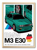 BMW Series E30 Çerçeveli Poster Tablo 21x30cm Doğal