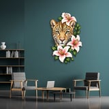 Çiçekli Leopar Metal Tablo 50x80 cm