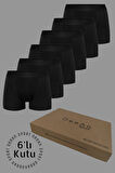 Erkek 6'lı Kutu Pamuklu,Esnek Siyah Penye Boxer