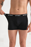 Erkek 6'lı Kutu Pamuklu,Esnek Siyah Penye Boxer
