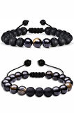 Sertifikalı Doğal Siyah Akik Oniks Taşı Doğal Taş Bileklik Seti