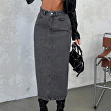 Kadın Yüksek Bel Pamuklu - Likrasız Denim Etek