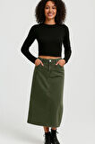Dema Kadın Pamuklu Haki Denim Etek