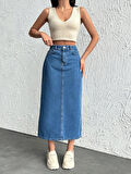 Kadın Yüksek Bel Pamuklu - Likrasız Denim Etek