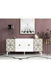 ALİZADH KONSOL 4 KAPAKLI LAZER KESİMLİ BEYAZ (CEVİZ DESEN)