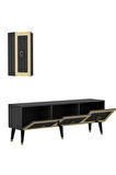 BAREDH 150 CM LAZER DESENLİ TV ÜNİTESİ ANTRASİT-ALTIN