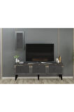 BAREDH 150 CM LAZER DESENLİ TV ÜNİTESİ ANTRASİT-GÜMÜŞ