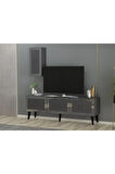 BAREDH 150 CM LAZER DESENLİ TV ÜNİTESİ ANTRASİT-GÜMÜŞ