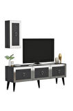 BAREDH 150 CM LAZER DESENLİ TV ÜNİTESİ ANTRASİT-GÜMÜŞ