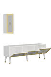 BAREDH 150 CM LAZER DESENLİ TV ÜNİTESİ BEYAZ-ALTIN