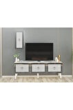 BAREDH 150 CM LAZER DESENLİ TV ÜNİTESİ BEYAZ-GÜMÜŞ