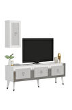 BAREDH 150 CM LAZER DESENLİ TV ÜNİTESİ BEYAZ-GÜMÜŞ