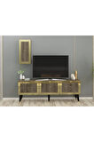 BAREDH 150 CM LAZER DESENLİ TV ÜNİTESİ CEVİZ-ALTIN