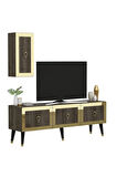 BAREDH 150 CM LAZER DESENLİ TV ÜNİTESİ CEVİZ-ALTIN