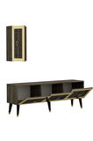 BAREDH 150 CM LAZER DESENLİ TV ÜNİTESİ CEVİZ-ALTIN