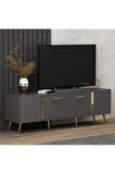 DETASDH 150 CM LAZER DESENLİ TV ÜNİTESİ ANTRASİT-ALTIN