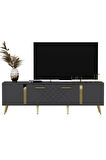 DETASDH 150 CM LAZER DESENLİ TV ÜNİTESİ ANTRASİT-ALTIN
