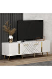 DETASDH 150 CM LAZER DESENLİ TV ÜNİTESİ BEYAZ-ALTIN