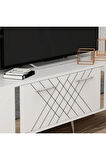 DETASDH 150 CM LAZER DESENLİ TV ÜNİTESİ BEYAZ-GÜMÜŞ