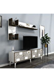 PİNEDH TV ÜNİTESİ TAKIMI BEYAZ-(CEVİZ DESEN)