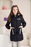 Love Baskılı İçi Yünlü Kız Çocuk Mont