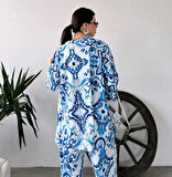 Kadın Desenli Kimono Ve Pantolon İkili Takım