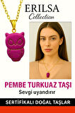Sertifikalı Gold Baykuş Model Pembe Turkuaz Taşı Kolye Sevgi ve Huzur Verir