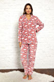 Nisanca Kadın Kışlık Welsoft Peluş Polar  Düğmeli Pijama Takımı