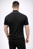 Erkek Fitilli Triko Dokuma Kısa Kol Tişört Yarım Boğaz Modern Yazlık T-Shirt - Siyah